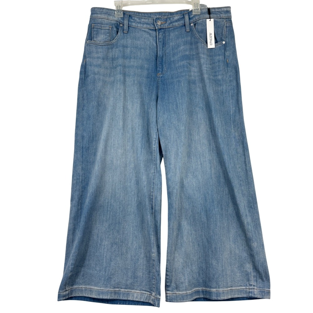 Chico's High Rise Wide Leg Crop Jeans Women Size 20 Beach Road Indigo Blue Denim